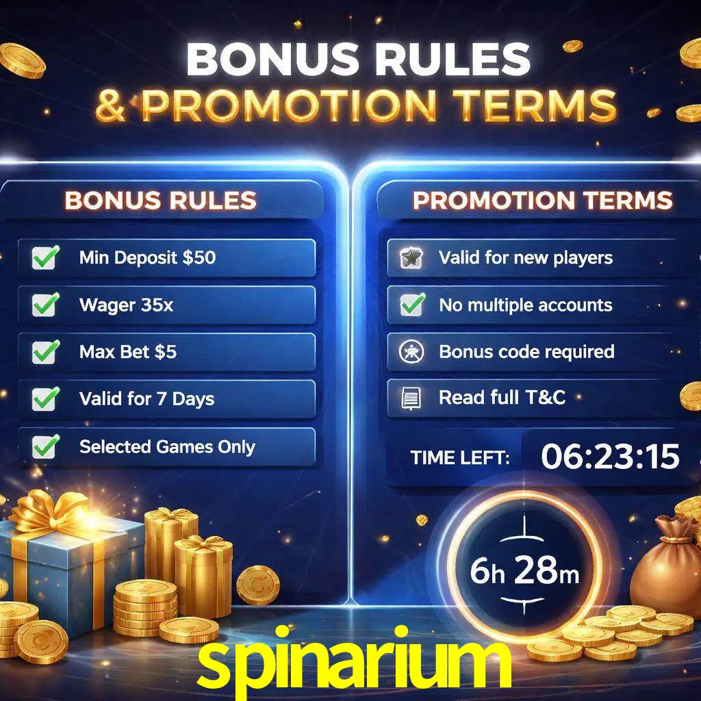 Reglas de promoción spinarium y condiciones de bonos explicadas visualmente