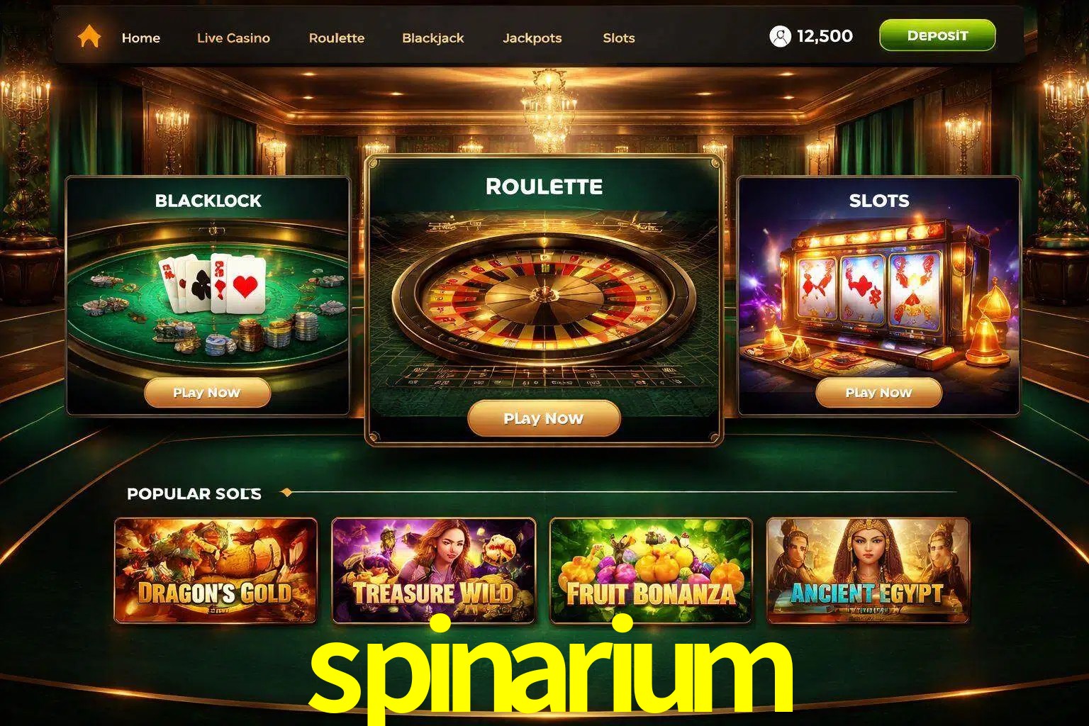 Vista de la plataforma spinarium Casino mostrando categorías organizadas de juegos en línea